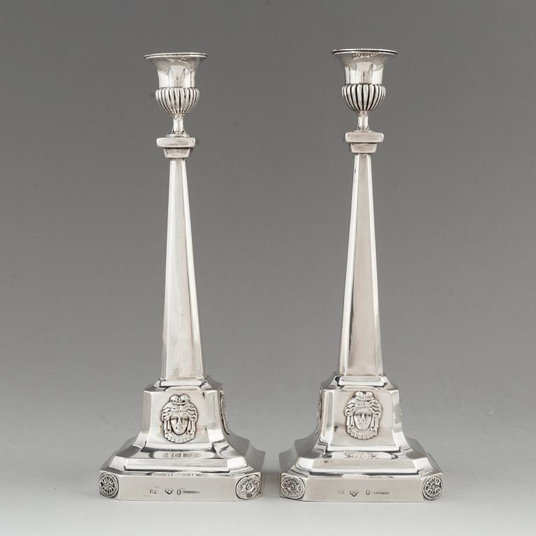 A pair of Swedish 18th century silver candlesticks, mark of Pehr Zethelius, Stockholm 1799.