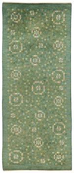 Barbro Nilsson, a carpet, "Bankrabatten grön", knotted pile, ca 502-504 x 202,5-207 cm, signed AB MMF BN.