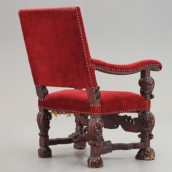 A Swedish Baroque armchair, probably by Burchardt Precht's workshop (active in Stockholm 1674-1738), circa 1700.