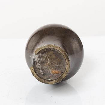 A Chinese bronze vase, joss stick holder and a bamboo brush pot, Qing dynasty.