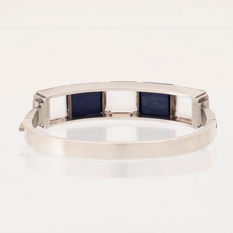 Wiwen Nilsson, silver bracelet with polished lapis lazuli and step-cut rock crystal, Lund 1948.