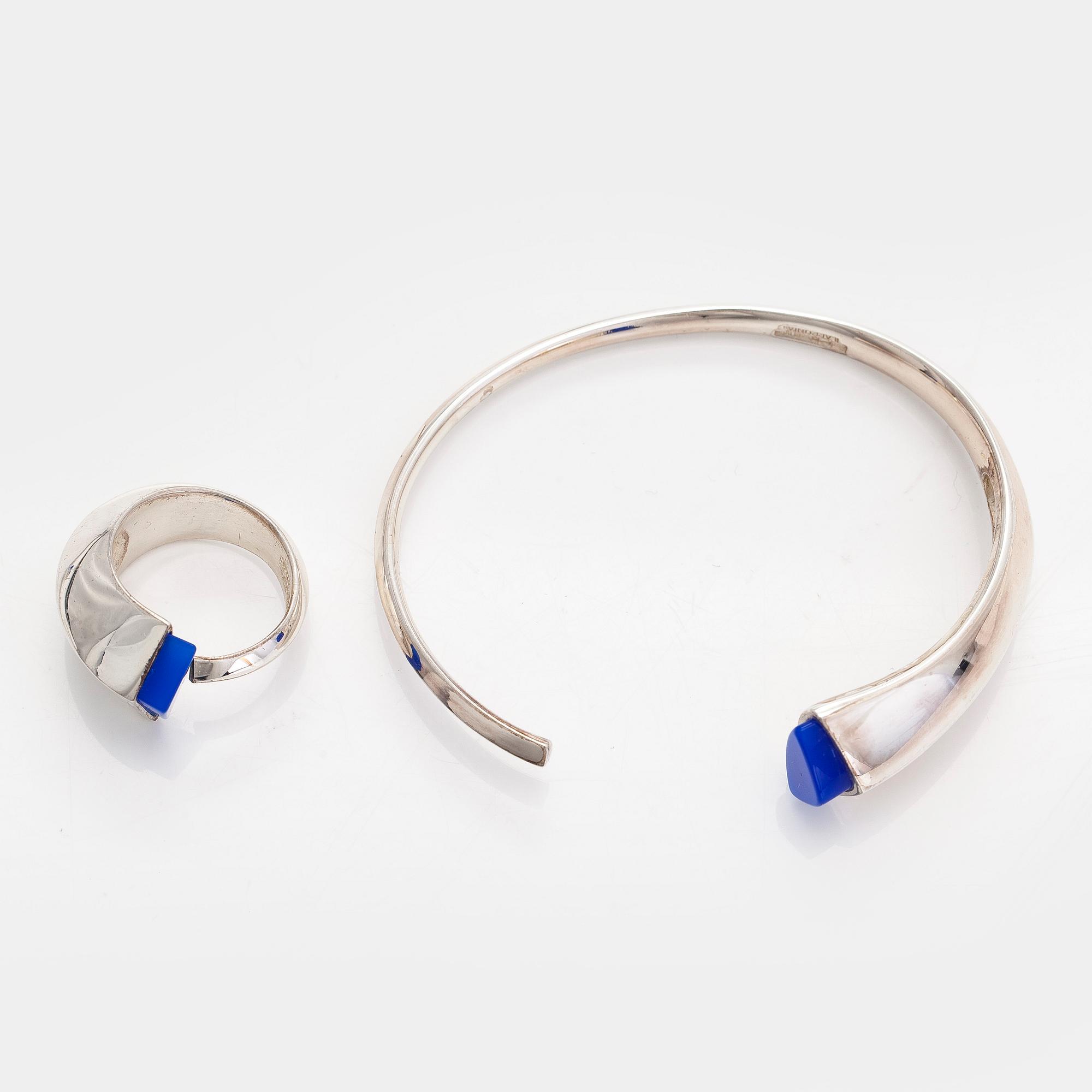Ulla Poropudas, jewellery set, 4 pieces, silver, acrylic, Lapponia 1986.