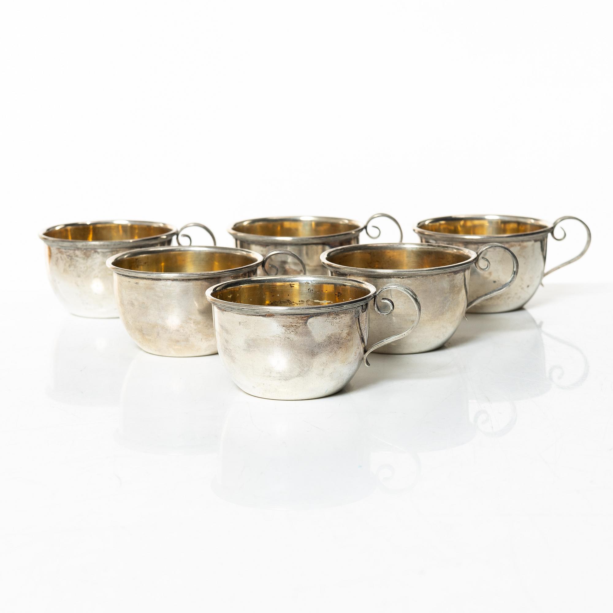 Punch cups, 6 pcs, silver, CG Hallberg, Stockholm 1917.
