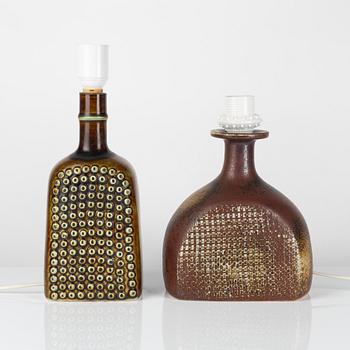 Stig Lindberg, two stoneware table lamps, Gustavsberg Studio, Sweden, 1974.