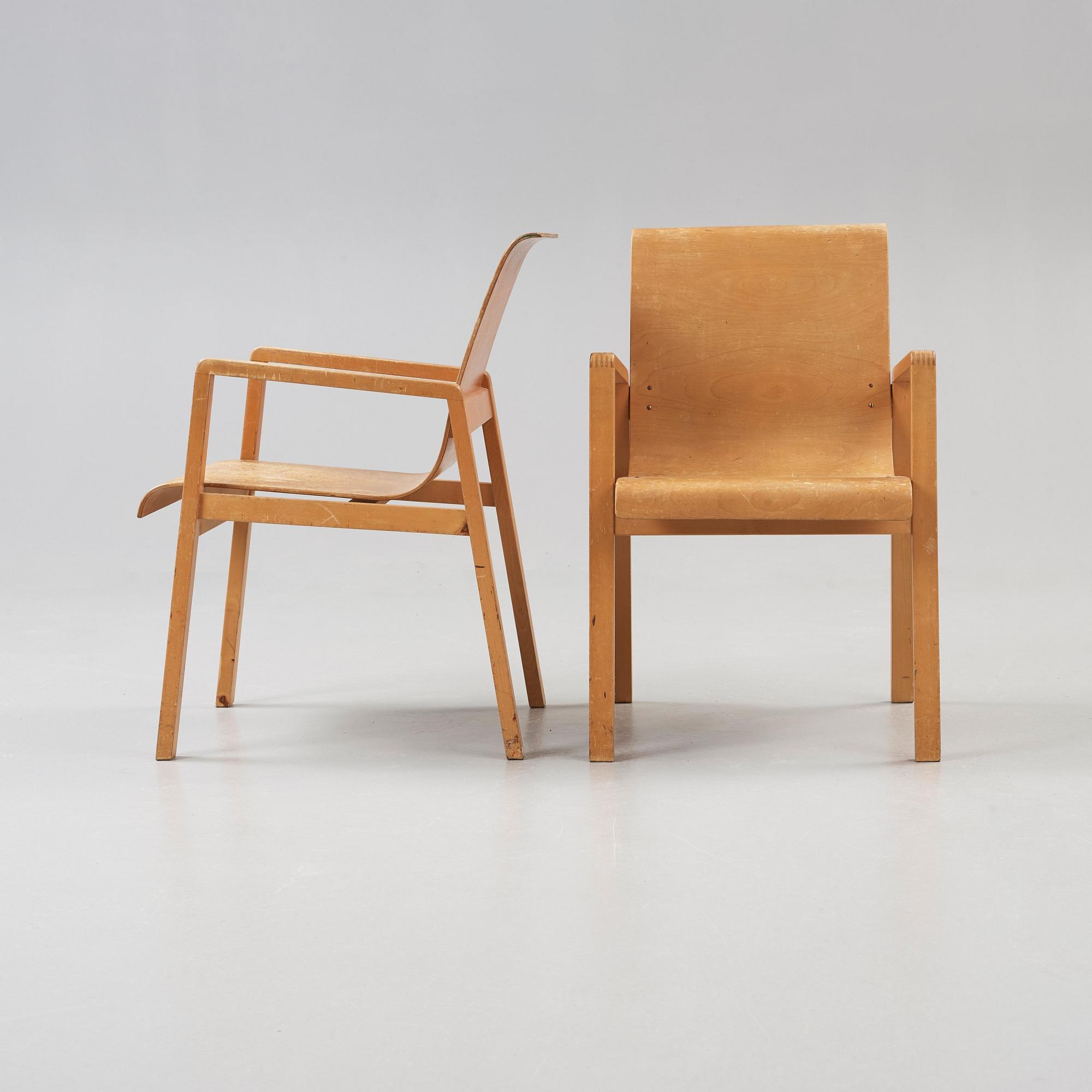 ALVAR AALTO, karmstolar, ett par, modell no 51,  Huoneakalu-ja Rakennustyötehdas Oy, Artek, Finland, 1930-tal.
