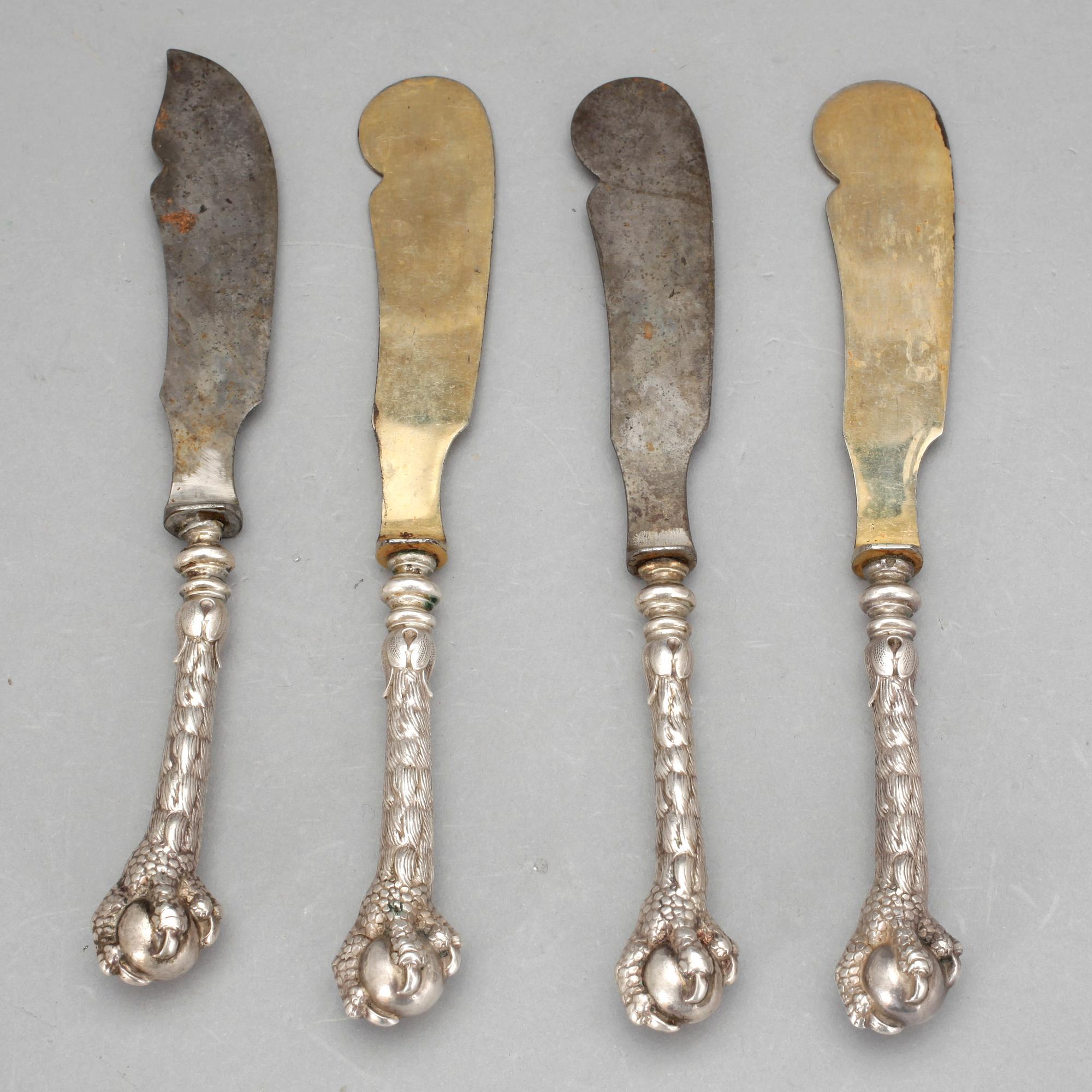 KNIVAR, 4 st, silver och metall, svenska stämplar, 1800-talets andra hälft.