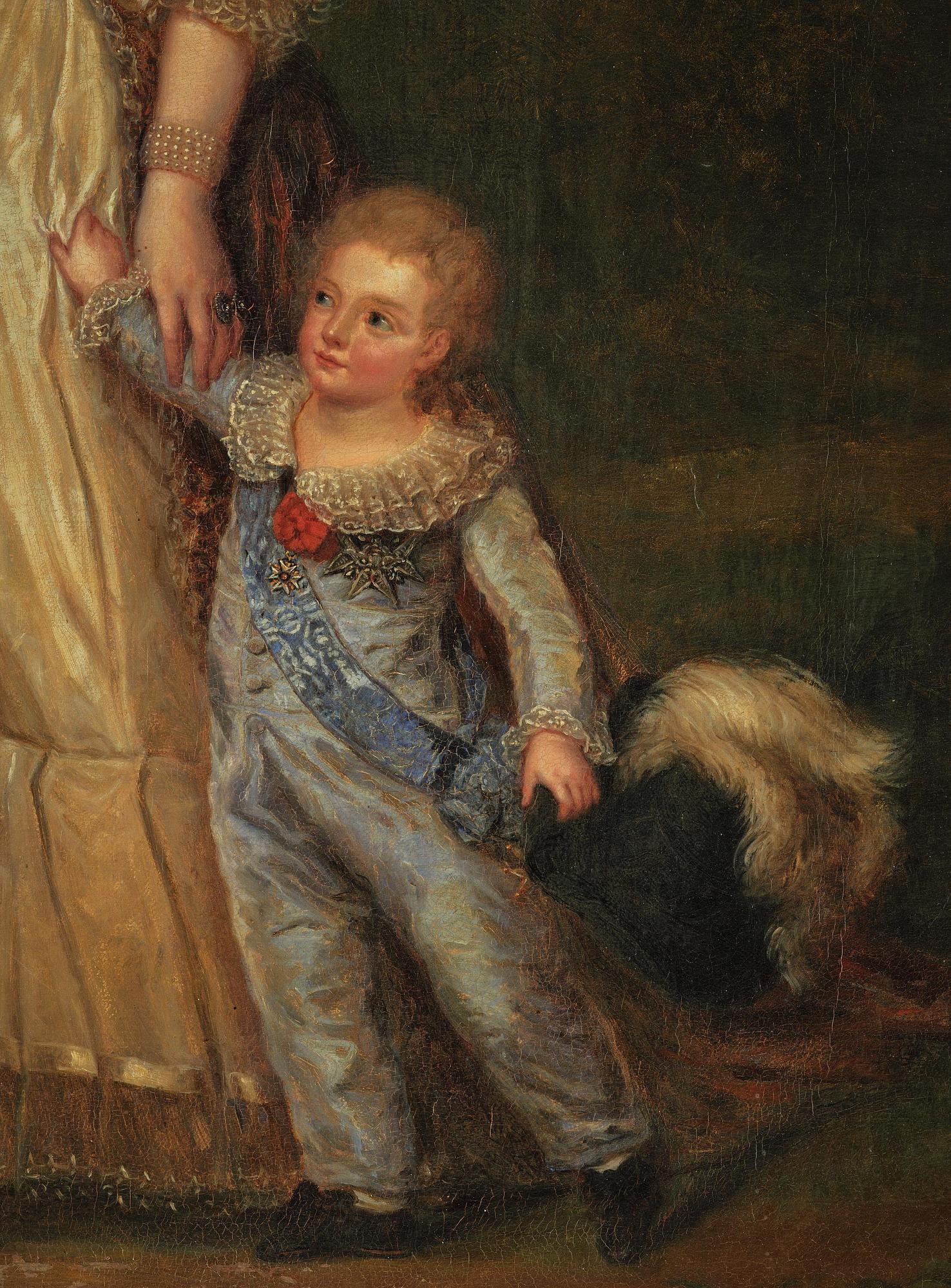 Kristina (Kerstin) Cardon, Queen Marie Antoinette of France with two of her children strolling in the Trianon park.
