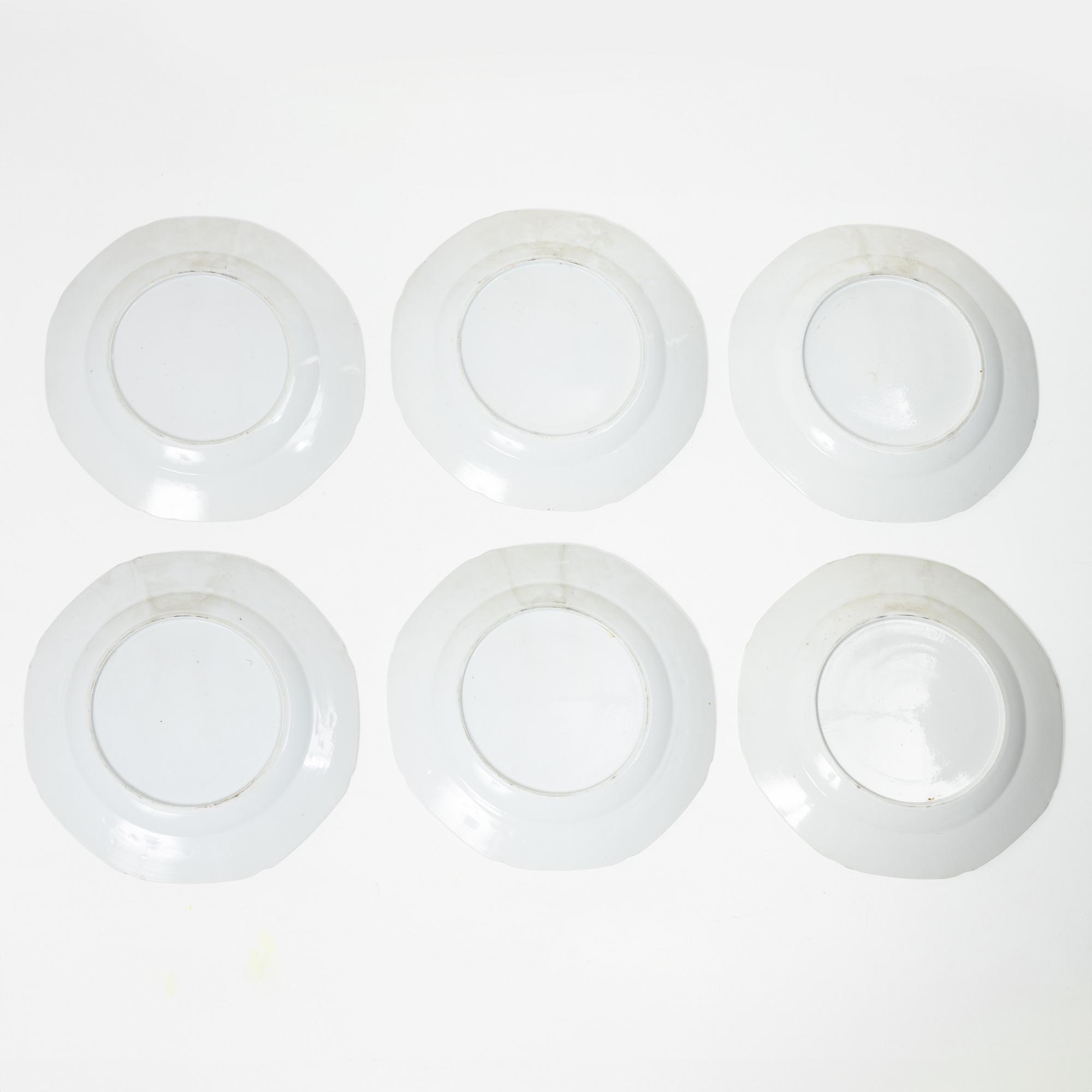 A set of six Chinese export porcelain dinner plates, Qing dynasty, Qianlong (1736-95).