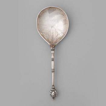 193. A Swedish 17th century silver spoon, mark of Nicolaus Brun, Västerås (1633-1662 (-68)).