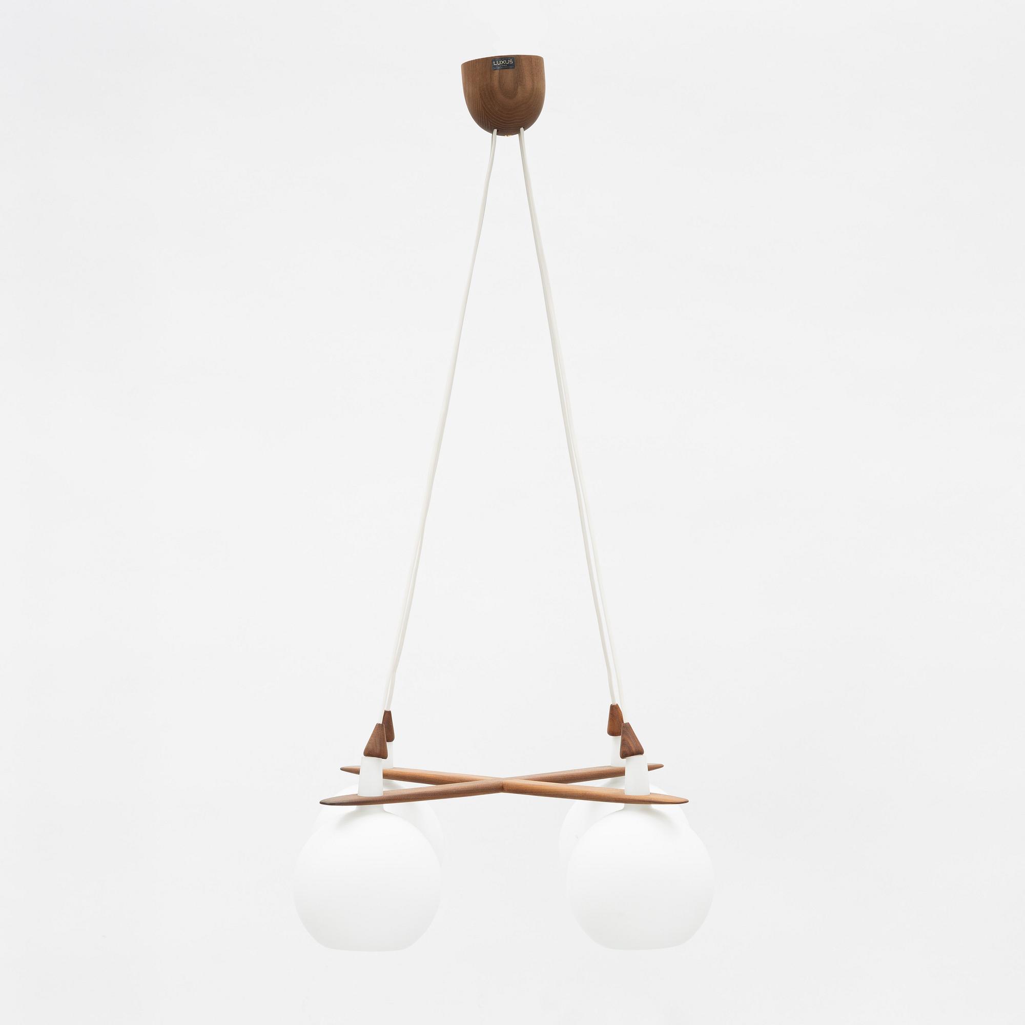 Uno & Östen Kristiansson, a teak and glass ceiling light, Luxus, Vittsjö.