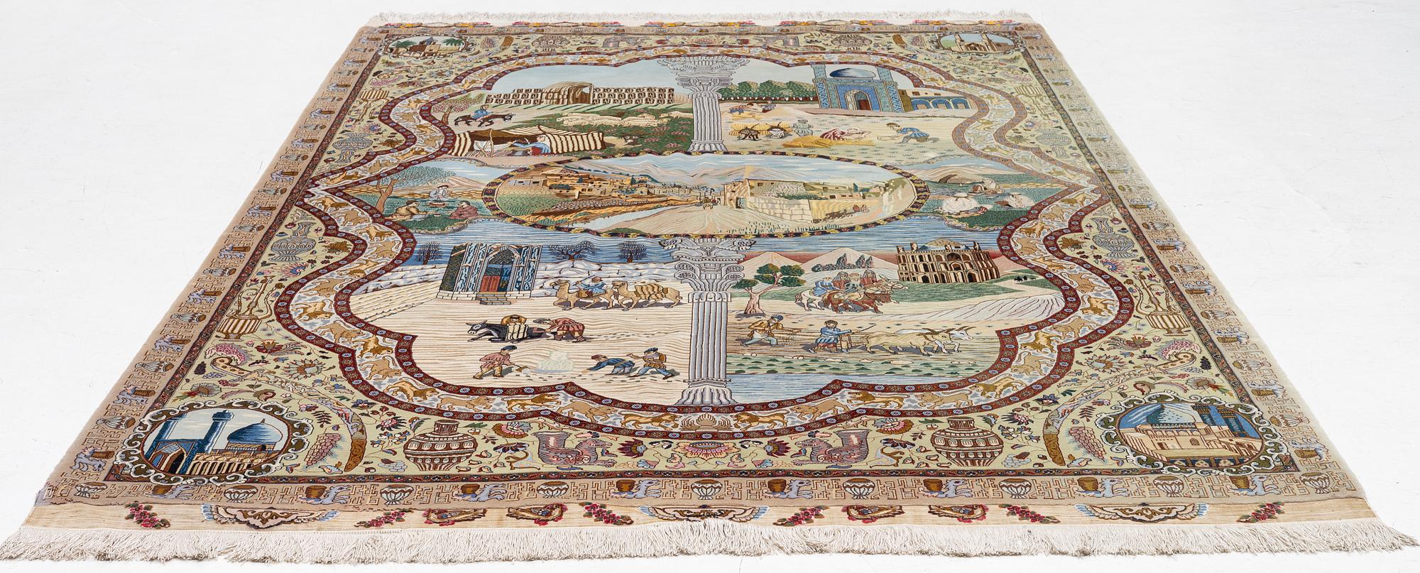 Rug, Tabriz pictorial, approx. 316 x 195 cm.