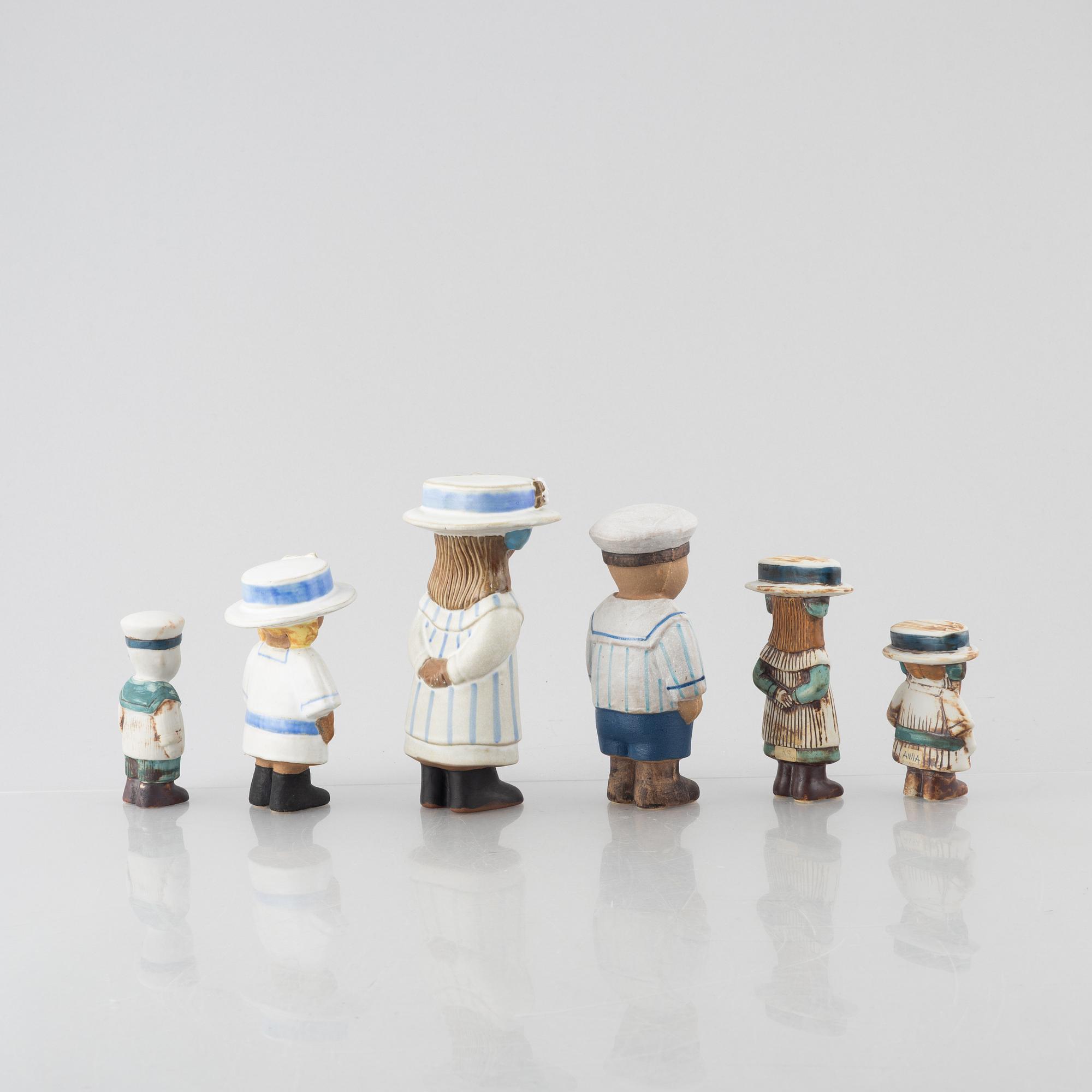 Lisa Larson, figuriner, 6 st, stengods, ur serien "Sekelskifte", Gustavsberg.