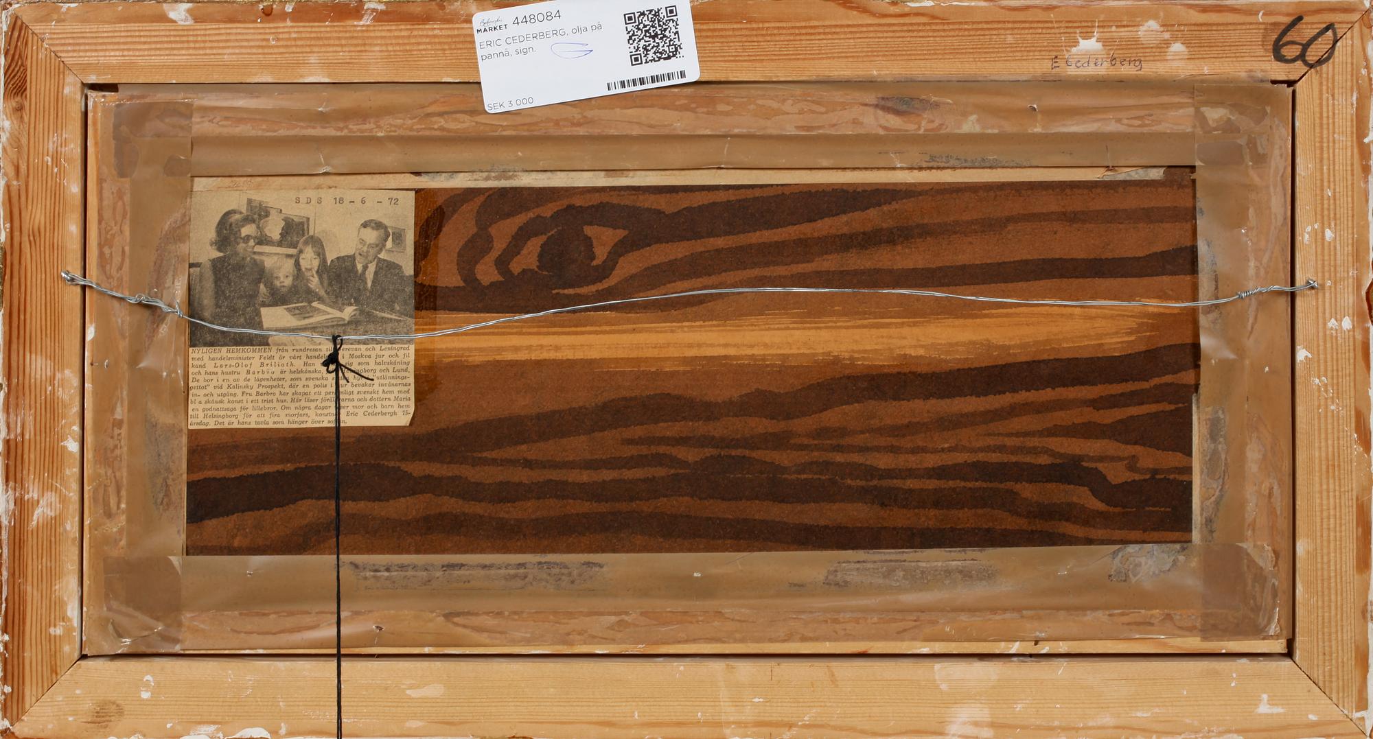 ERIC CEDERBERG, olja på pannå, sign.