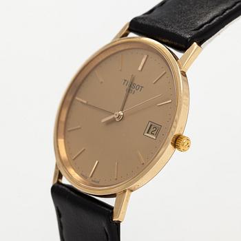 Tissot, wristwatch, 33.5 mm, 14K gold, quartz, sapphire crystal.
