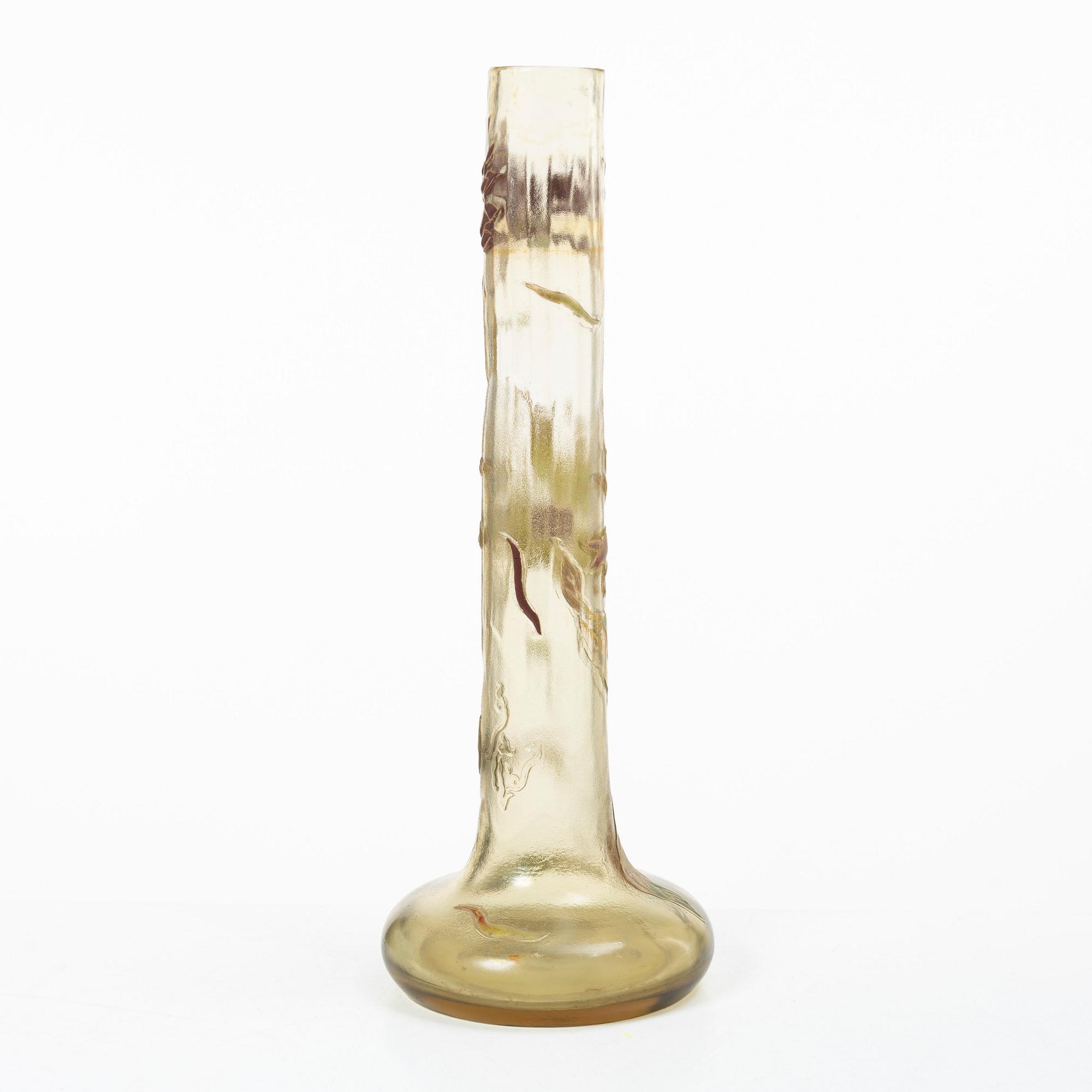 Emile Gallé, an etched and enamelled Art Nouveau glass vase, Nancy, France.