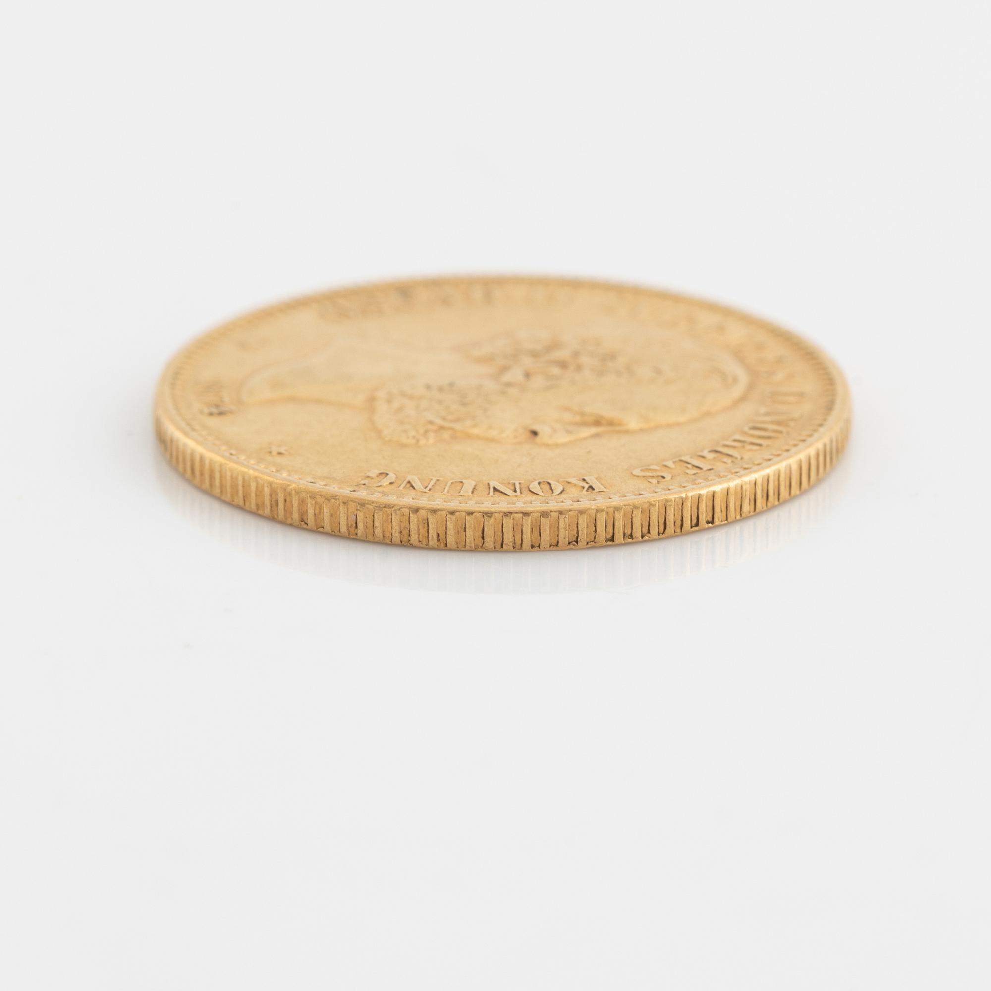 A Swedish goldcoin, 20 kronor, 1874.