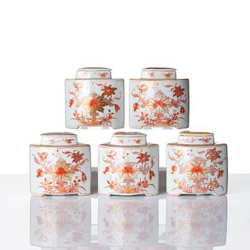 A 'rouge de fer' six piece tea caddy set, Qing dynasty, early 18th Century.