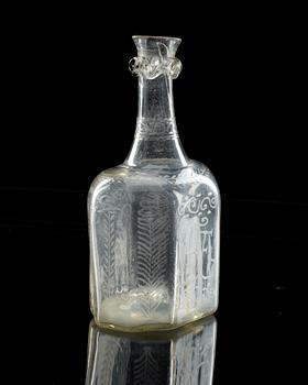 FLASKA, glas. Möjligen Skånska Glasbruket. 1700-talets andra hälft.
