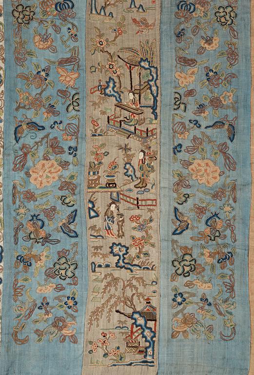Two curtain tops in embroidered silk, China and Japan, circa 1900.