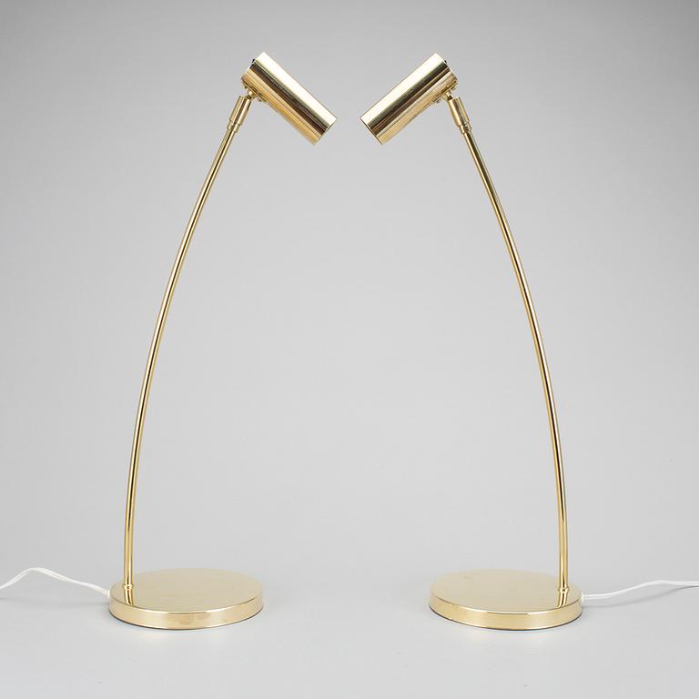 A pair of brass table lamps "Puck", by Åke Hultgren for Örsjö Belysning.