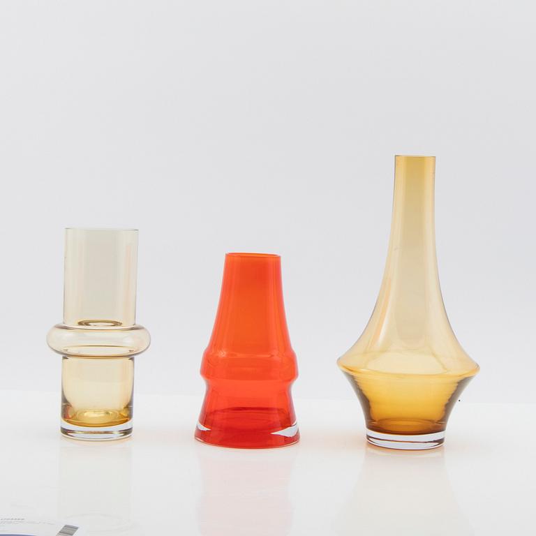 Tamara Aladin, vases, 3 pcs, glass, Riihimäen Lasi, Finland, 1960s/70s.