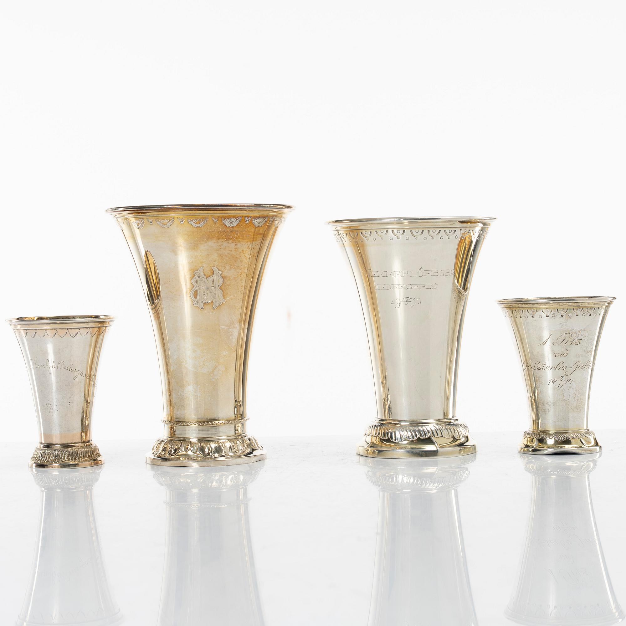 Four Swedish silver beakers, including mark of M Lysell, Trelleborg 1929.