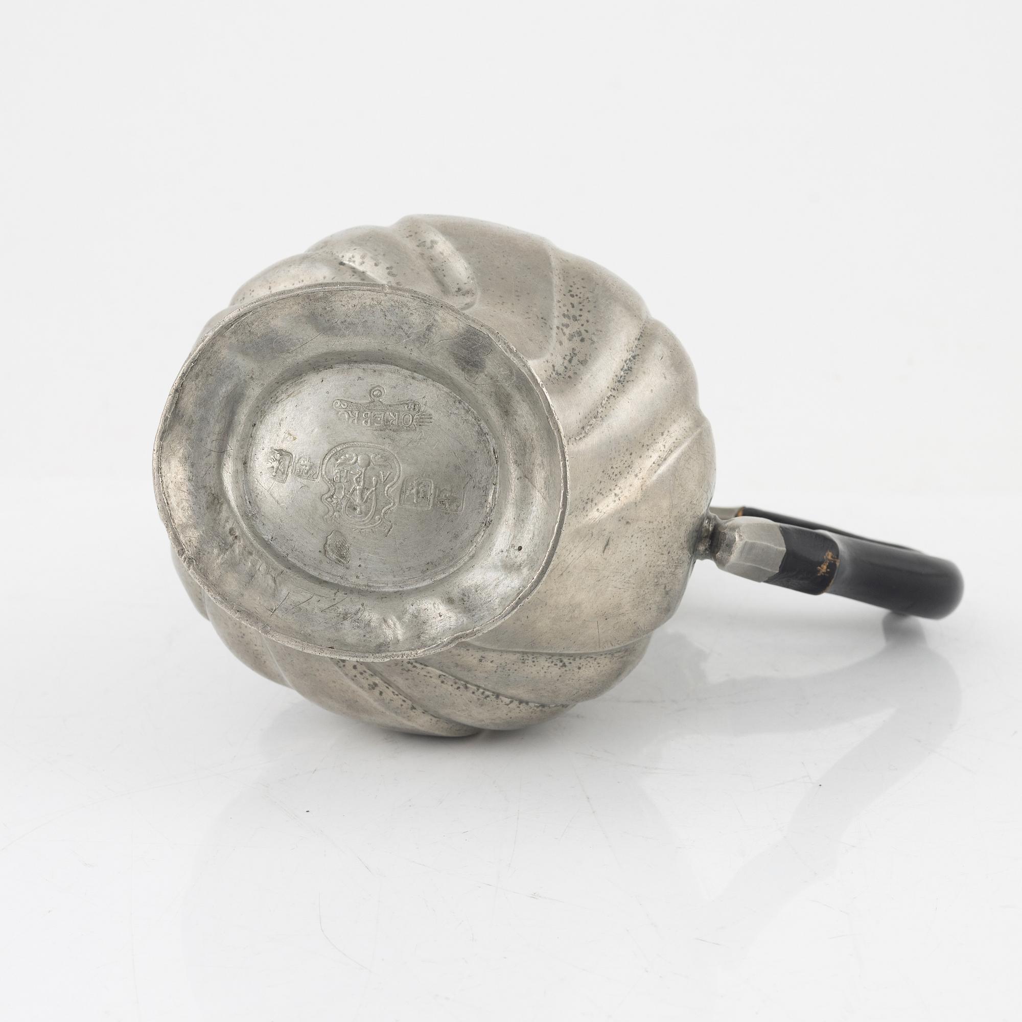 A Rococo pewter coffee-pot, mark of A. Hedenbom (master in Örebro 1750-1767/68).