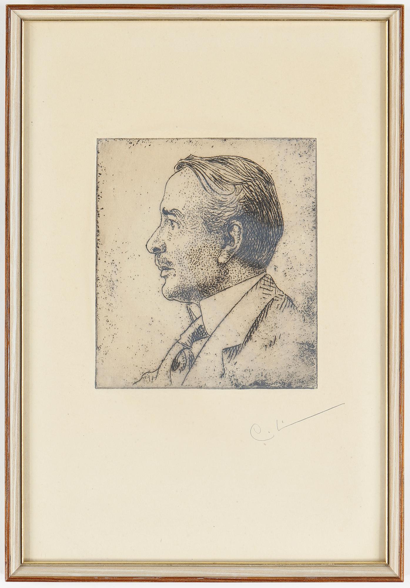 CARL LARSSON, etsning, "Erik Axel Karlfeldt", signerad i blyerts.