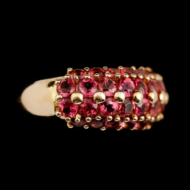 RING, 14 K guld, röd rubellite 5.00 ct.