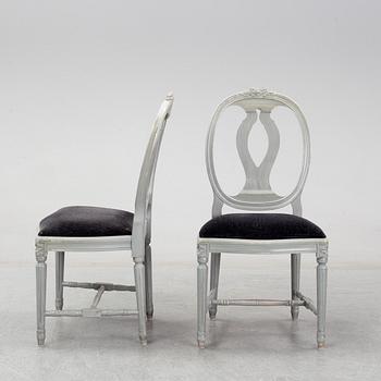 Eight second half of the 20th century Gustavian style chairs.