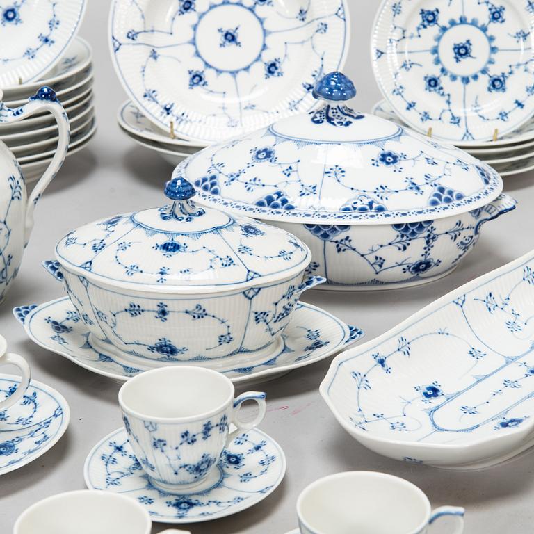 A 73-piece 'Blue Fluted Plain' porcelain tableware set, Copenhagen, Denmark, mostly 1940s-60s.