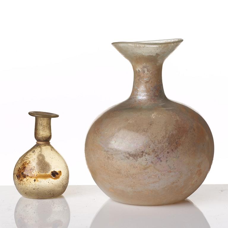 Two glass vessels, Roman, presumably 3rd-7th Century A.D.