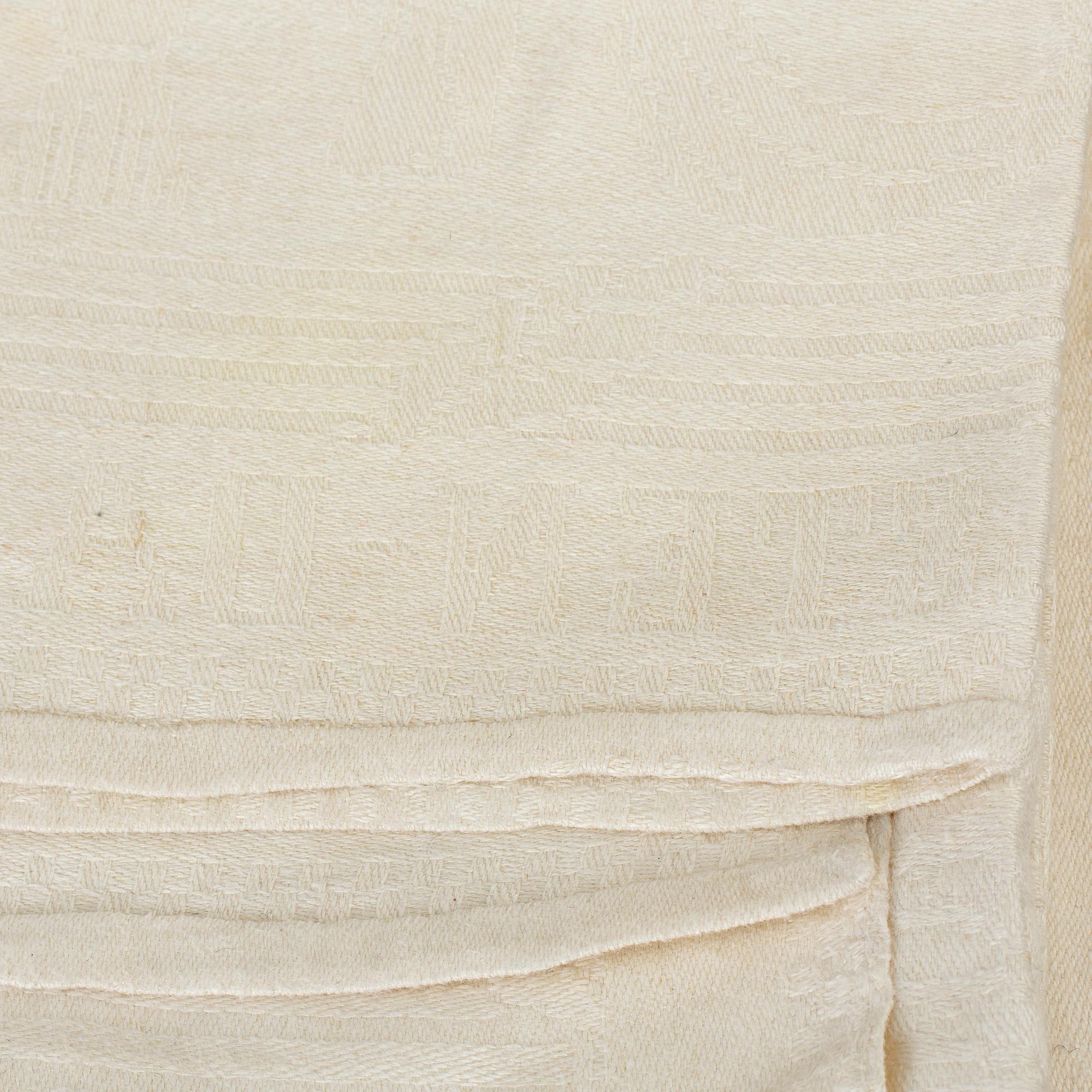 A TABLE CLOTH, linen damask, "Ymnighetshornet", ca 294 x 148 cm, signed C.W. T:tORP SVERIGE.