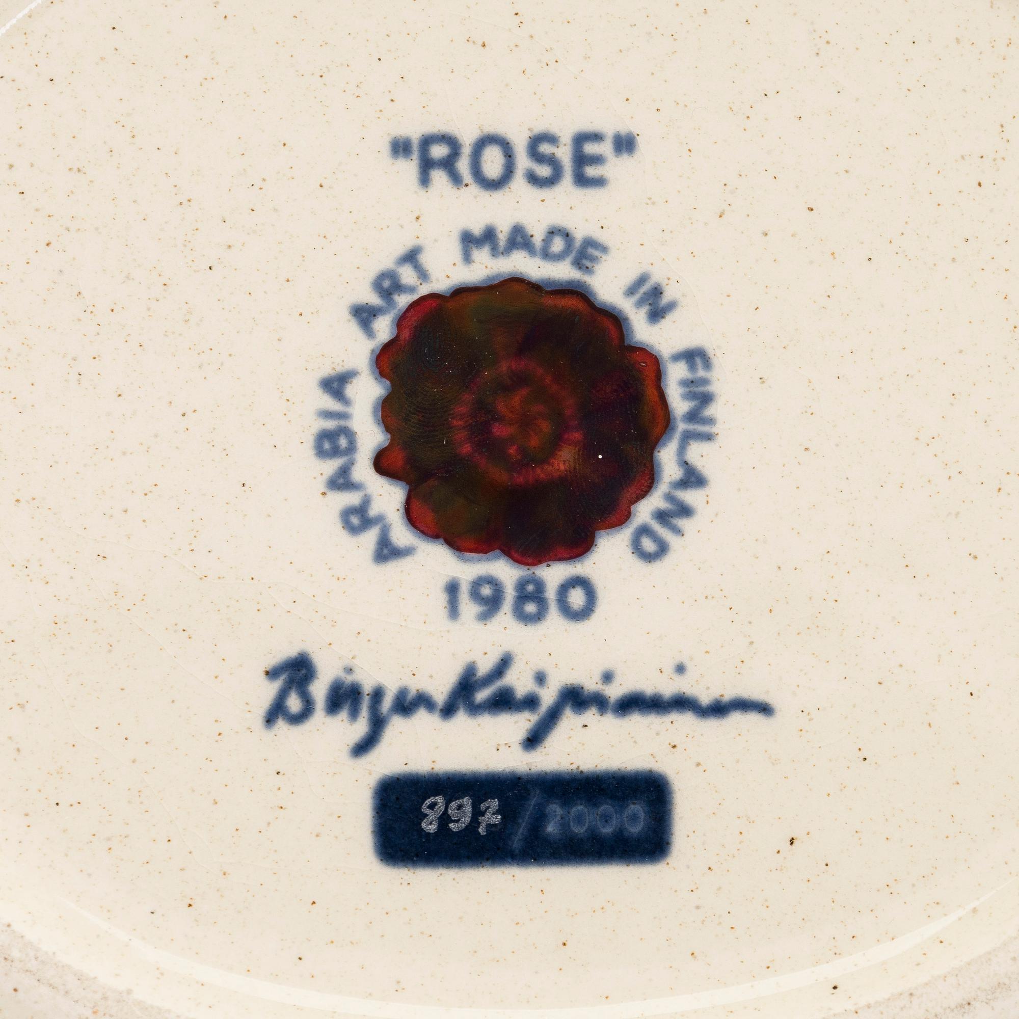 Birger Kaipiainen, a decorative ceramic 'Rose' plate, marked Arabia 1980 Made in Finland, and numbered 897/2000.