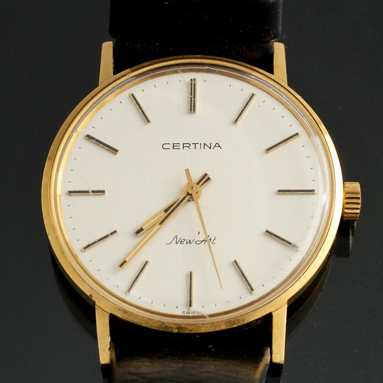 ARMBANDSUR, herr, 18 k guld, "New Art", Certina, 1900-talets andra hälft, total vikt 33 g.