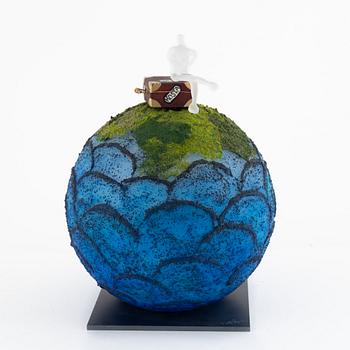 Kjell Engman, a unique glass sculpture 'Globe Blå', Kosta Boda, Sweden.