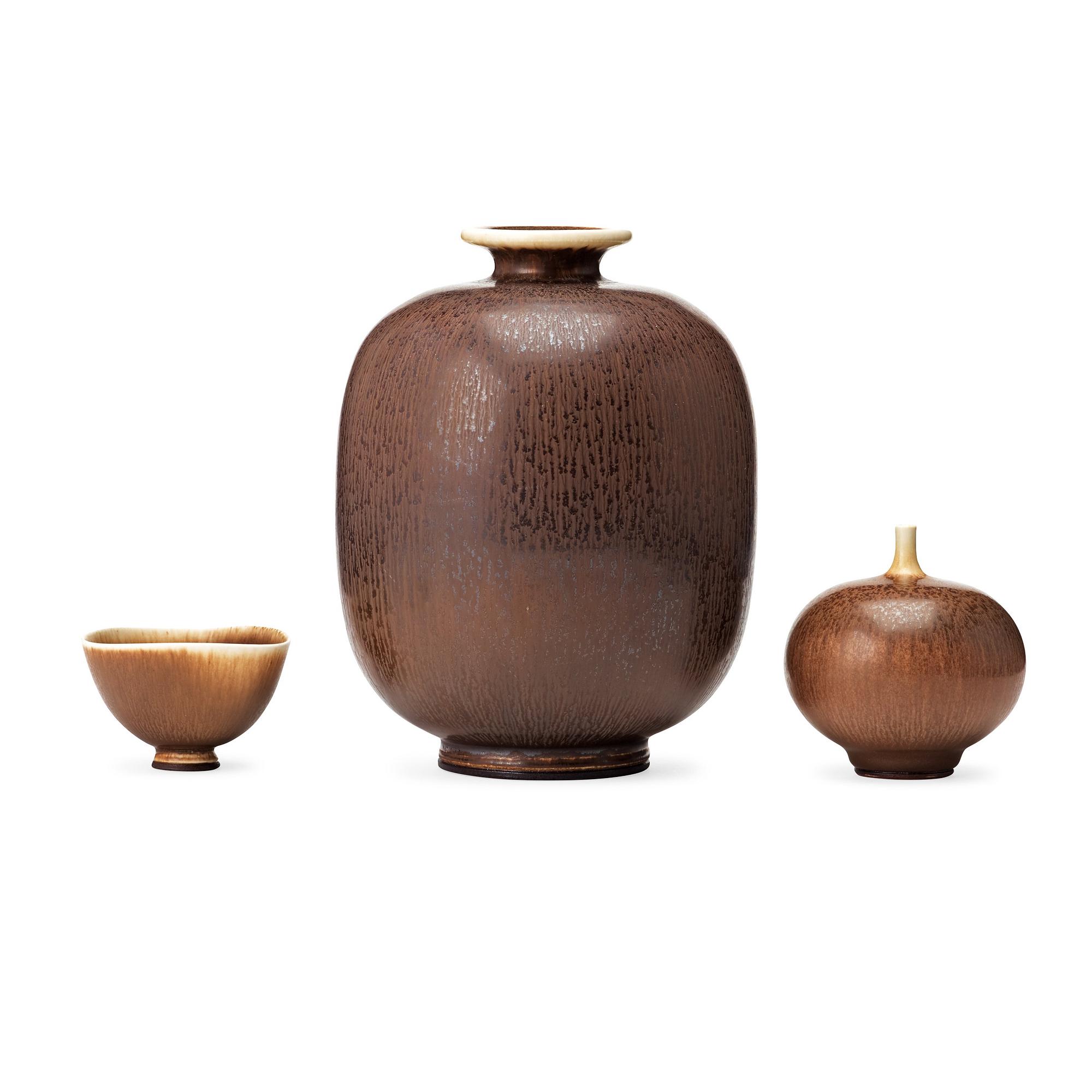 Berndt Friberg, vaser, 2 st och skål, Gustavsbergs studio 1970-tal.