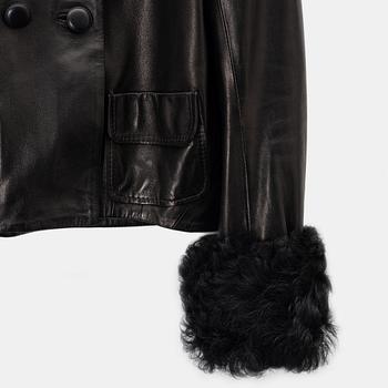 Balenciaga, a leather and sheepskin jacket, size 36.