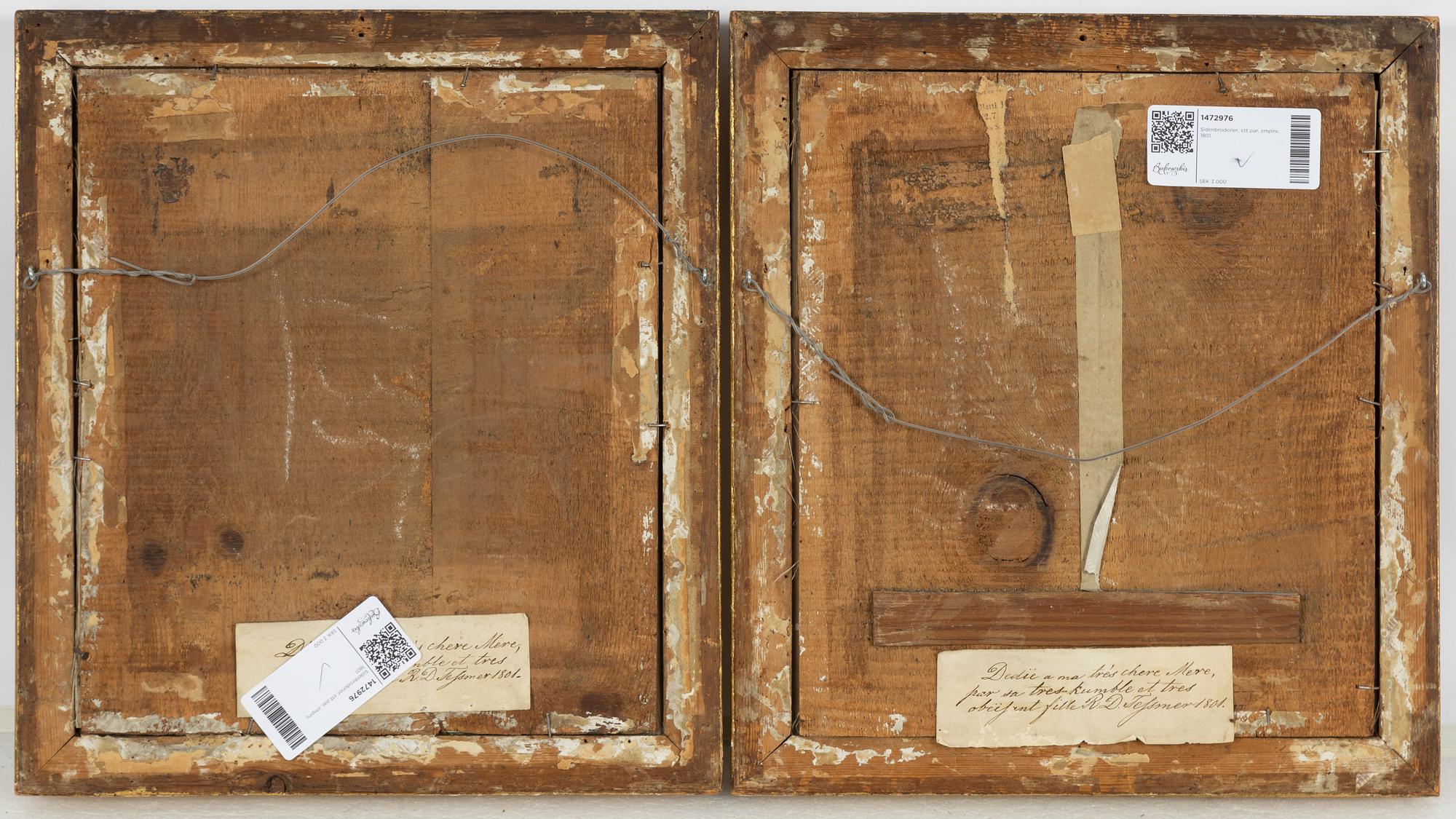 A pair of Empire silk embroderies, 1801.