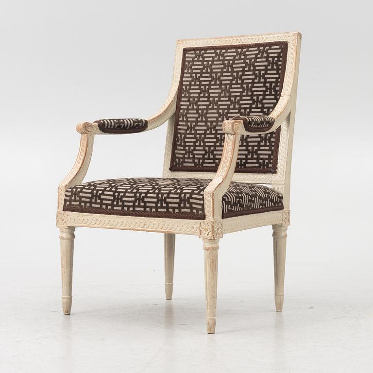 A Gustavian open armchair, Stockholm, late 18th century.