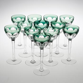 VITVINSGLAS, 12 stycken. Val Saint Lambert, Belgien, 1950-tal.