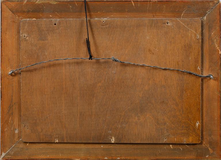 OKÄND KONSTNÄR, olja på pannå, otydligt signerad, tidigt 1900-tal.