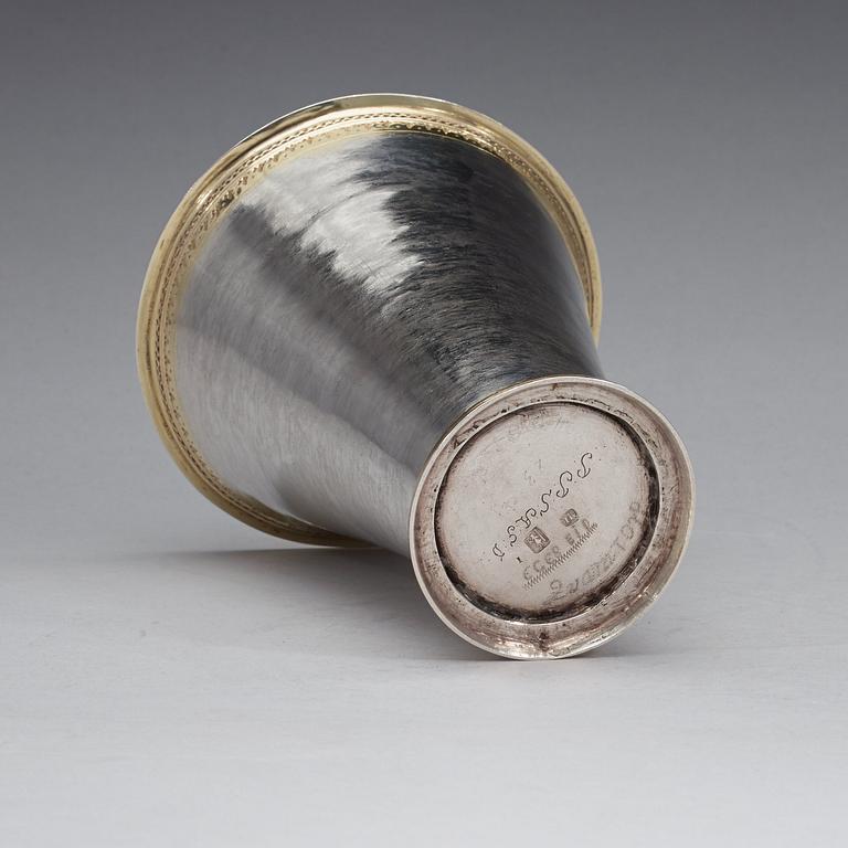 A Swedish 18th century parcel-gilt beaker, marks of Jacob Lundbom, Askersund (1750-1753).