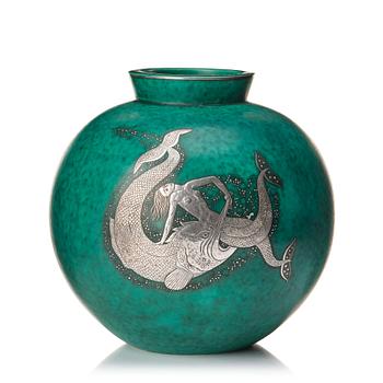 70. Wilhelm Kåge, a large green glazed stoneware "Argenta" vase, Gustavsberg 1948.