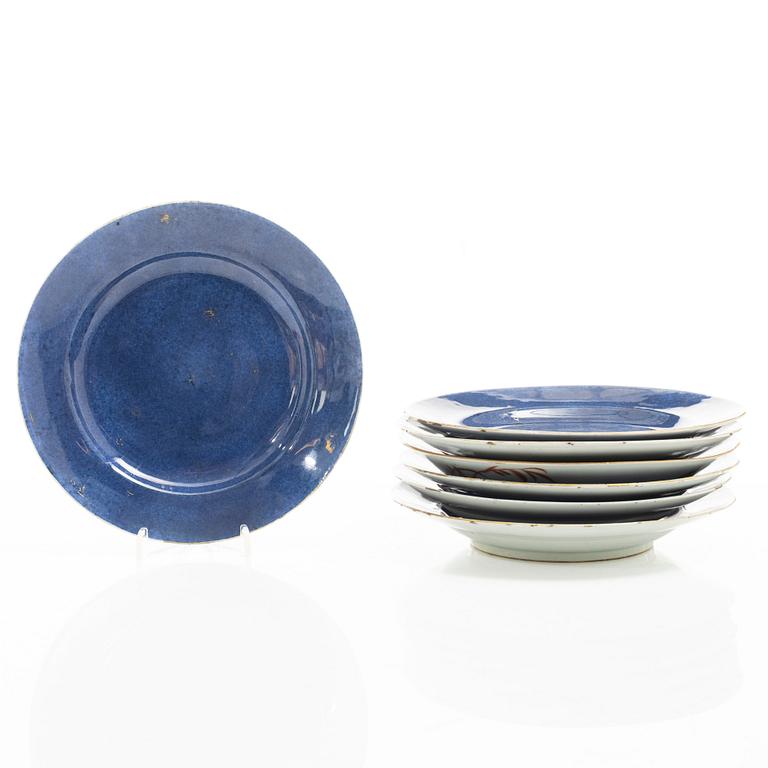 A set of seven powder blue dishes, Qing dynasty, 19th century.