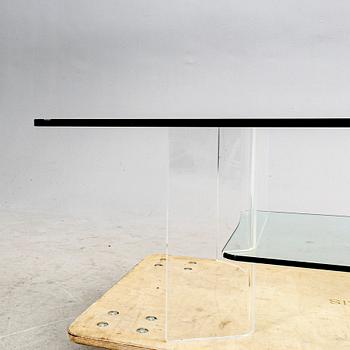 A late 20th century glass and plexi coffee table.