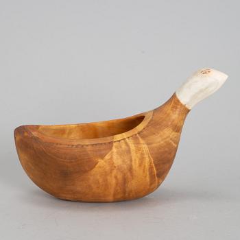 LARS LEVI SUNNA, a sami birch and reindeer horn bowl, signed LL SUNNA.