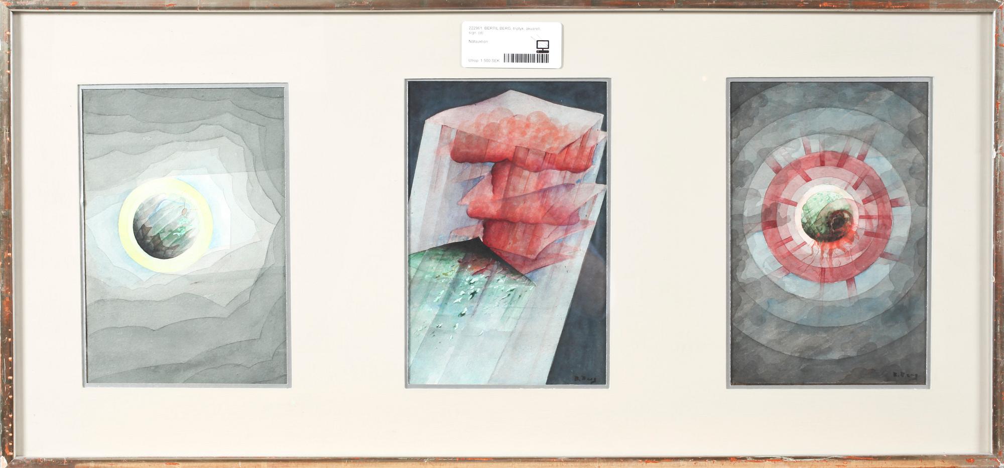 BERTIL BERG, triptyk, akvarell, sign.