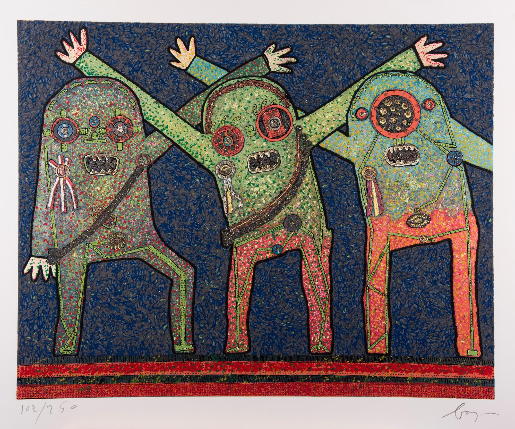 ENRICO BAJ, blandteknik och färgtryck, 5 st, signerade och numrerade.