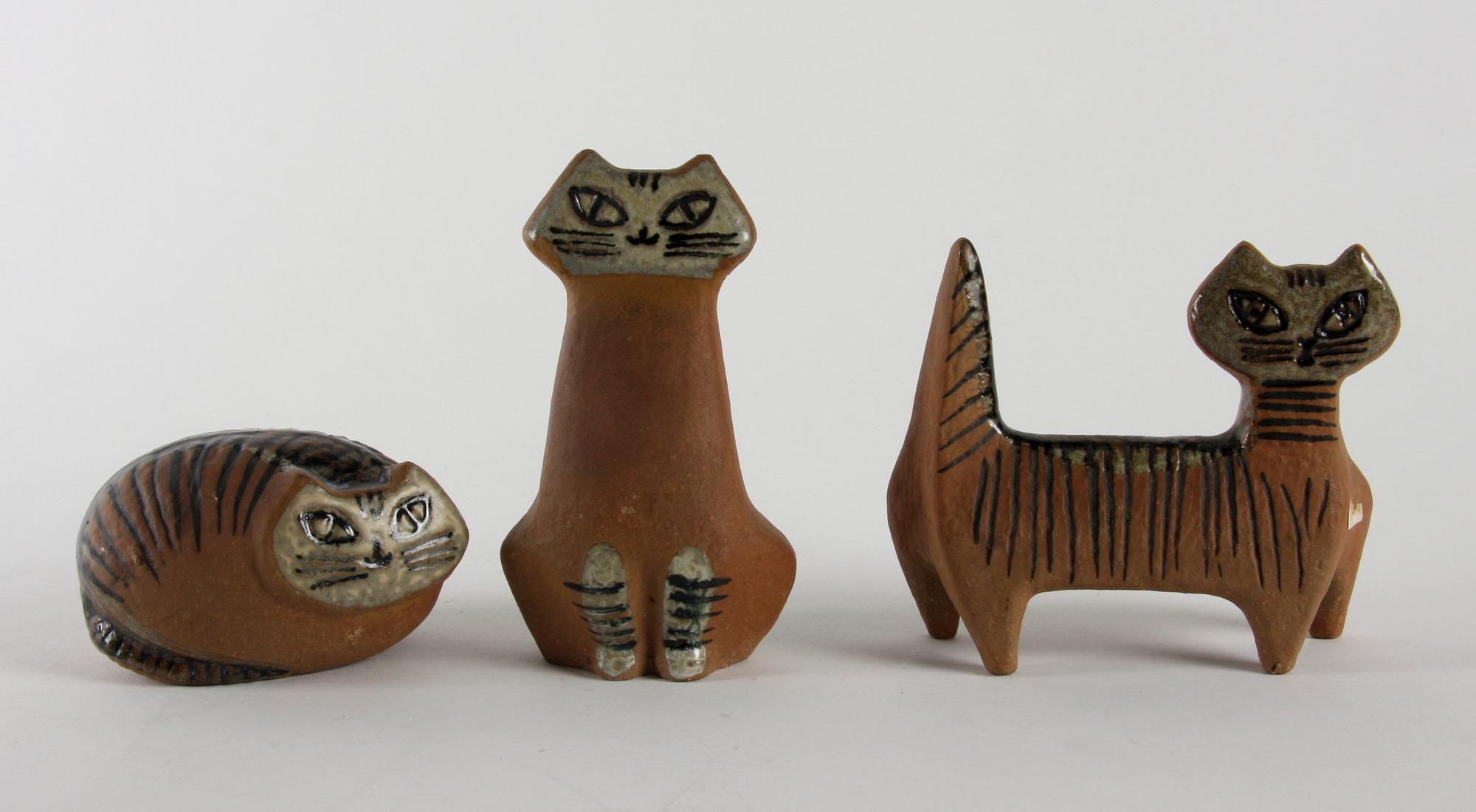 FIGURINER, 3 st, stengods, Lisa Larson, Gustavsberg, osign.